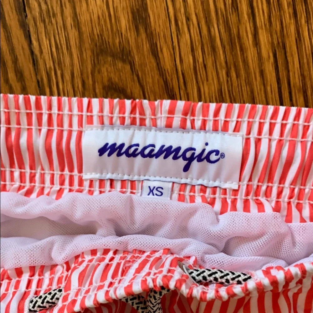 Striped Coral Swim Trunks with Drawstring